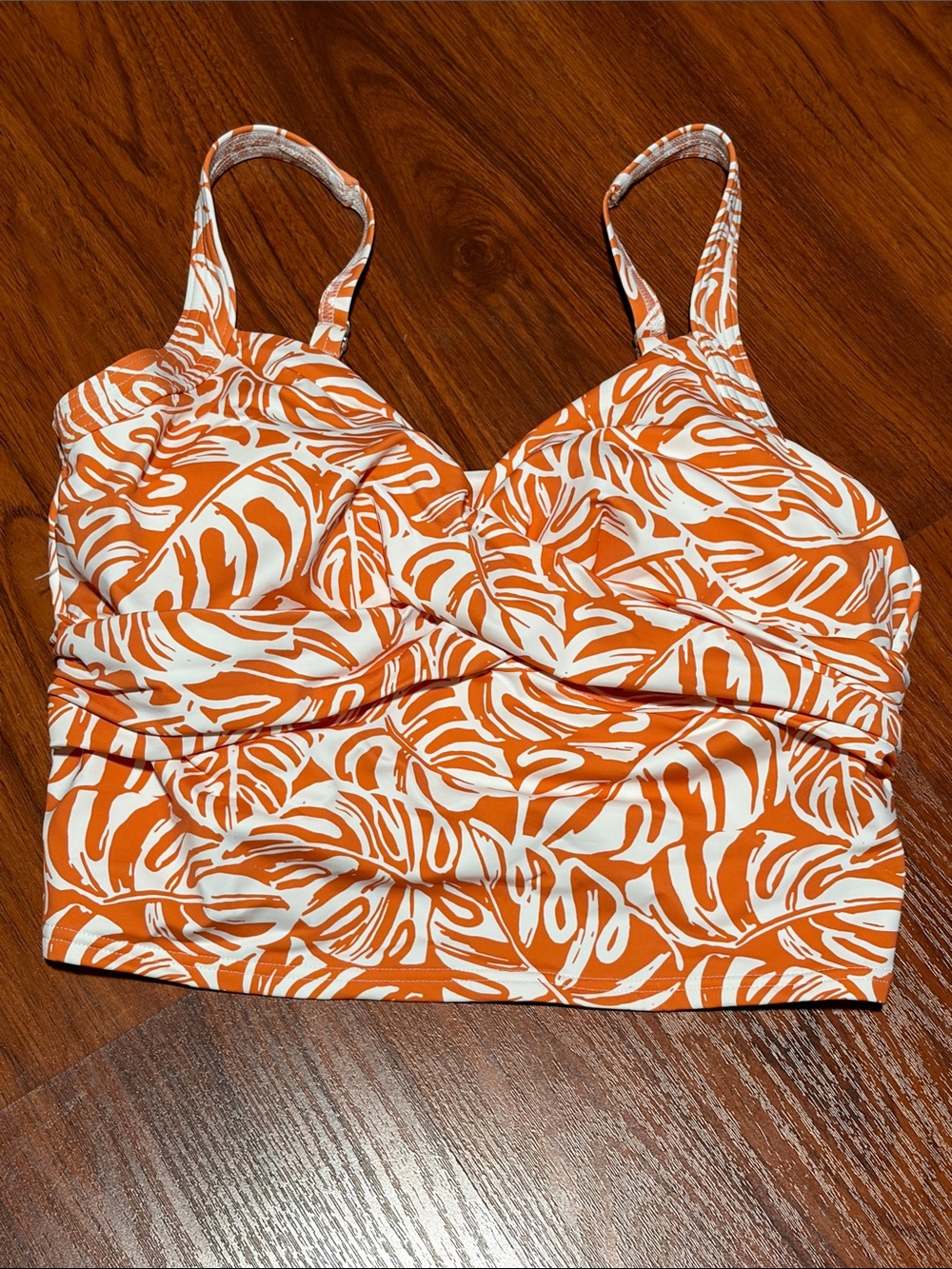 Lands End Orange and White Tropical Print Tankini Top